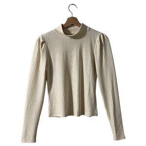 Band of The Free Top Size Small Ivory Mock Neck Long Sleeve Blouse Plisse Ribbed